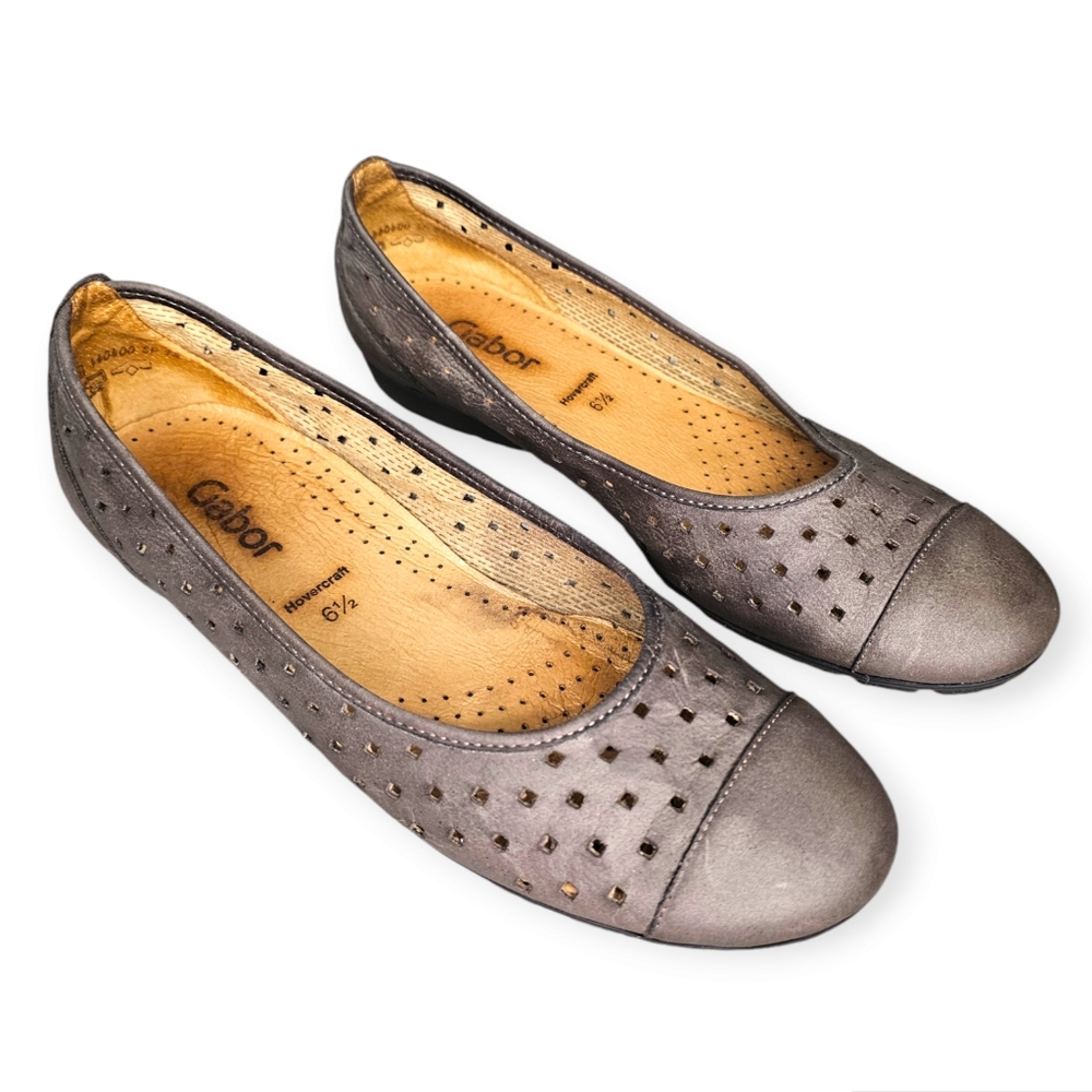 Gabor Hovercraft Flats Gray Nubuck Cutout Shoes Slip On UK Sz 6.5 = US 8…